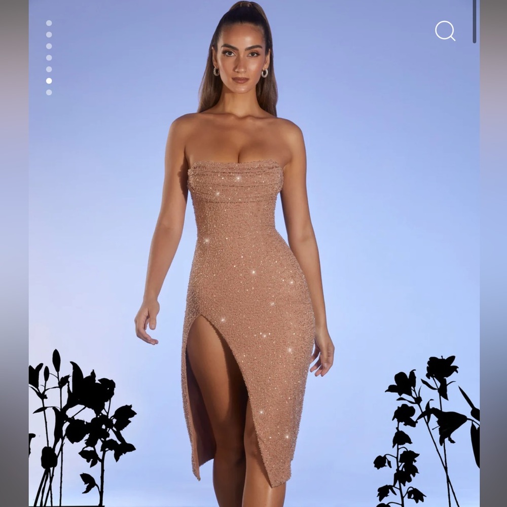 Oh Polly Embellished Bandeau Cowl Neck Midi Dress